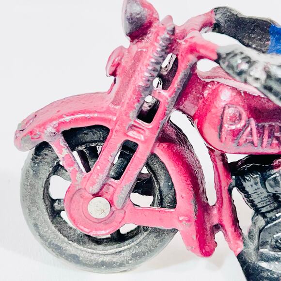 Vintage Iron Art Patrol Motorcycle Cast Iron Toy Policeman Reproduction 60s - Picture 9 of 14